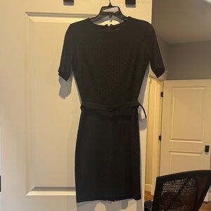 Ann Taylor Black Textured Belted Mini Dress